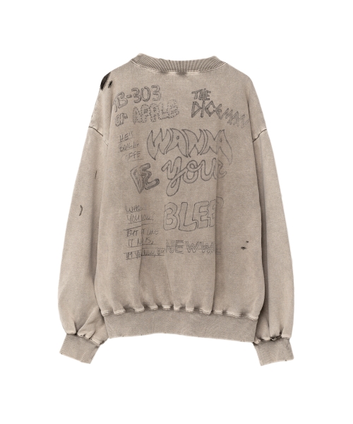 Smile Face Print Bleached Sweatshirt