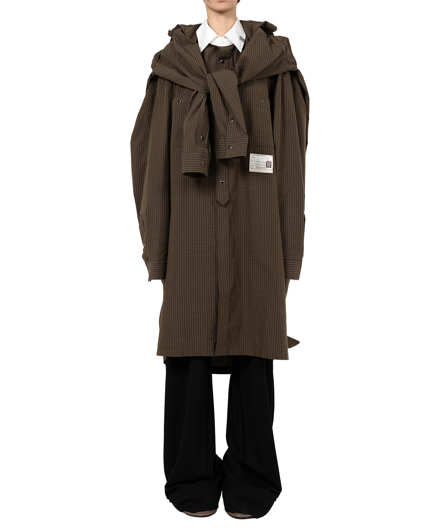 Sleeve Layered Check Shirt Dress