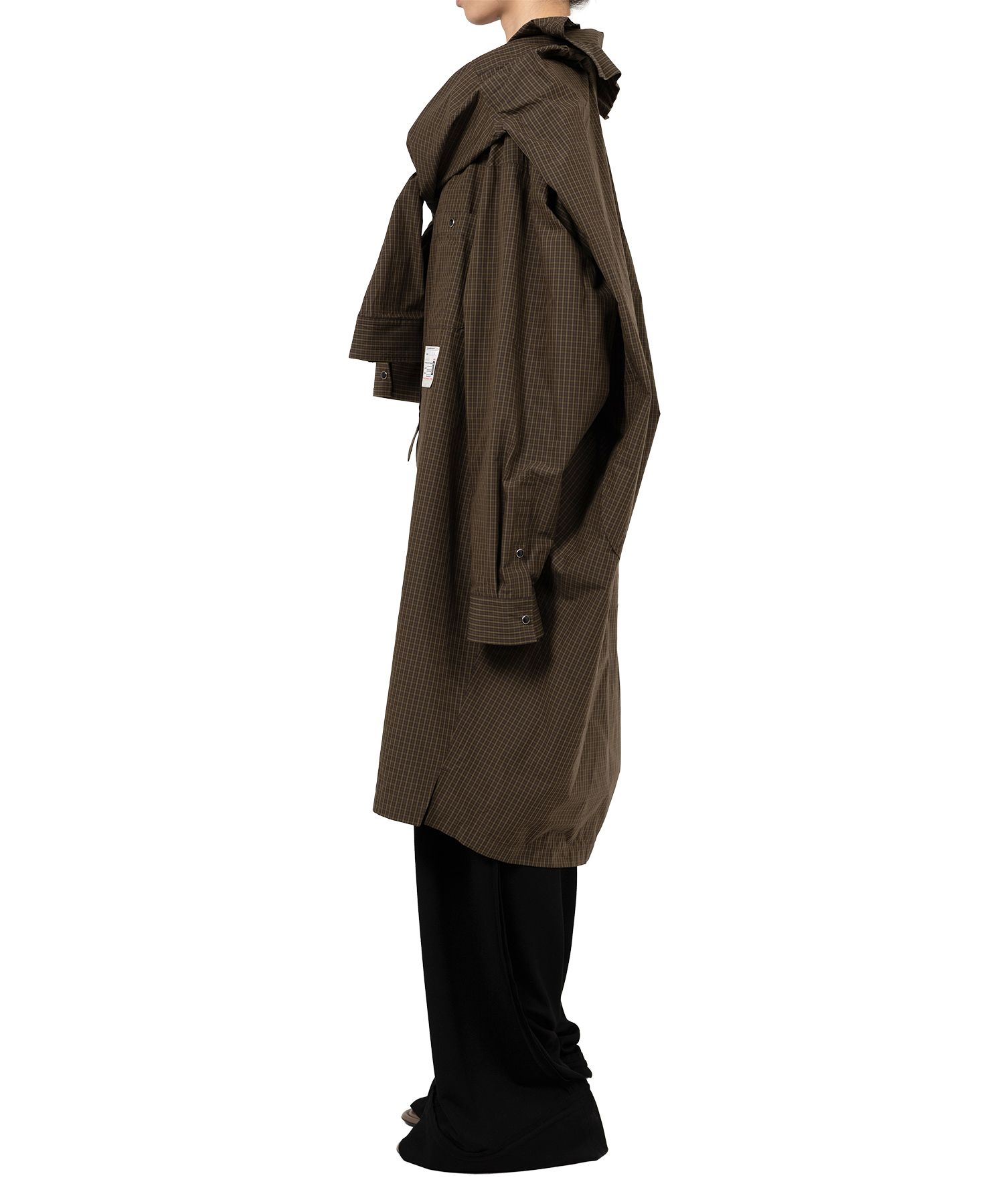 Sleeve Layered Check Shirt Dress