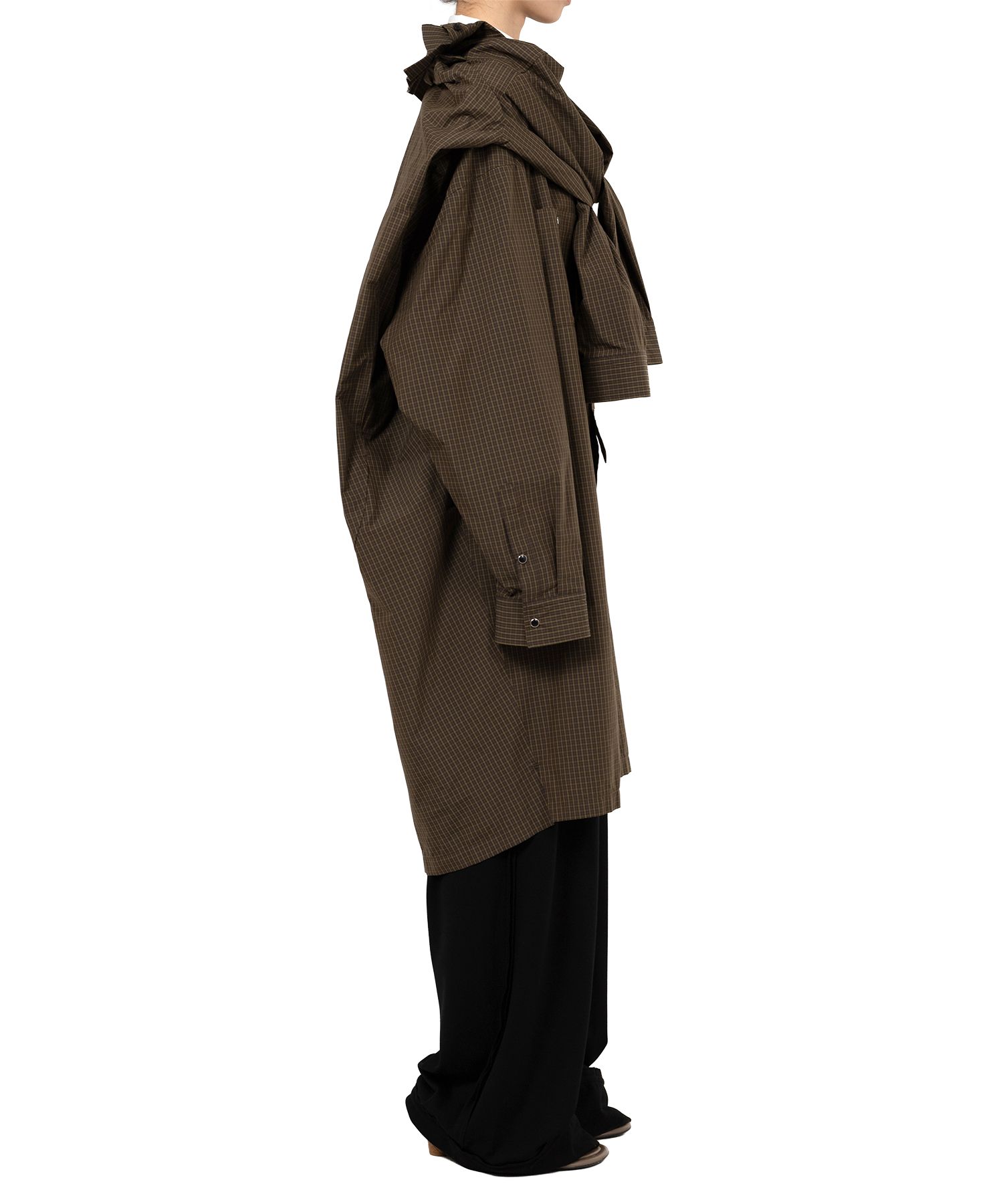 Sleeve Layered Check Shirt Dress