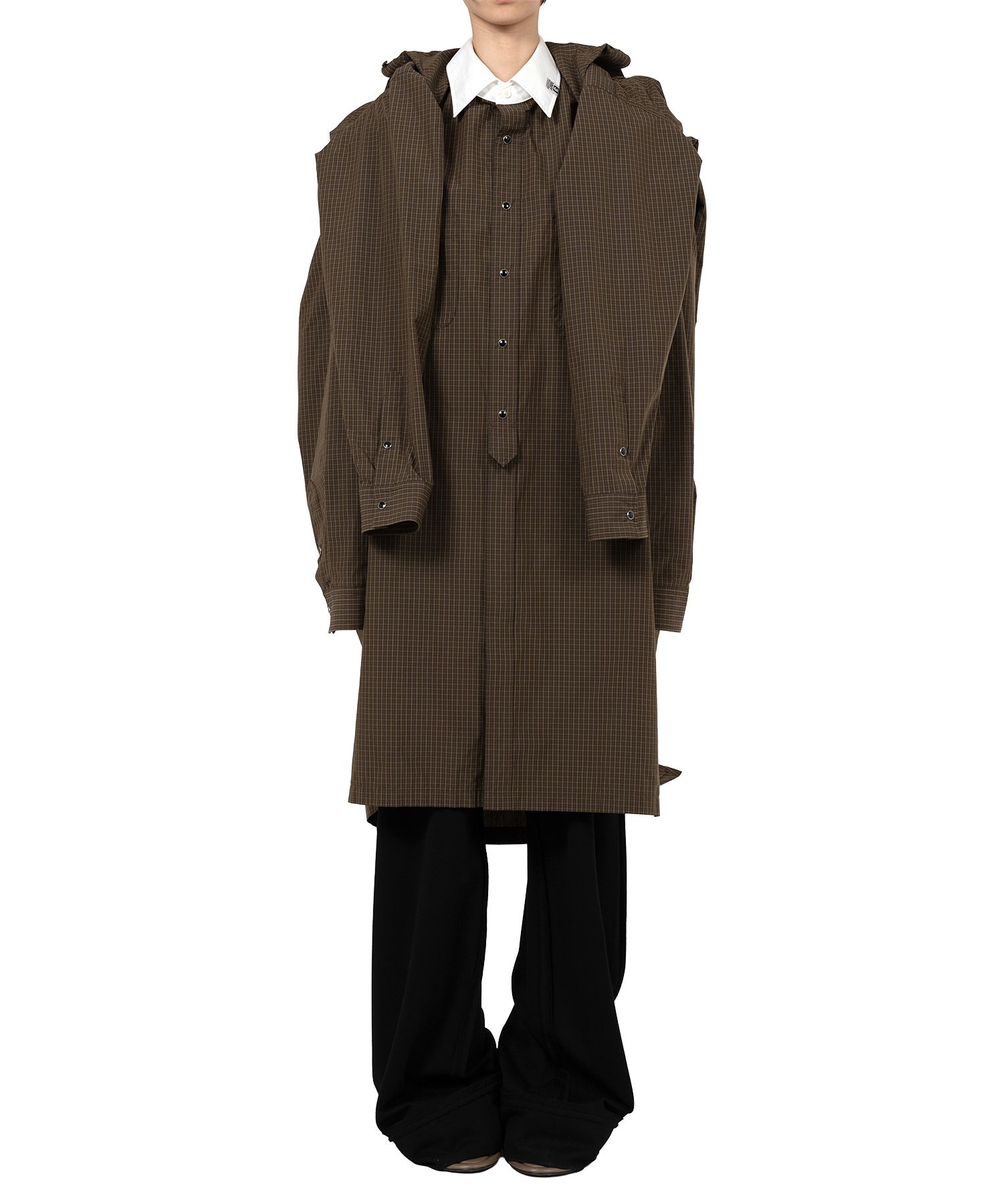 Sleeve Layered Check Shirt Dress