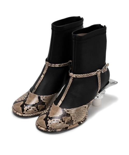 Toothpaste Heel Python Printed Strap Boots