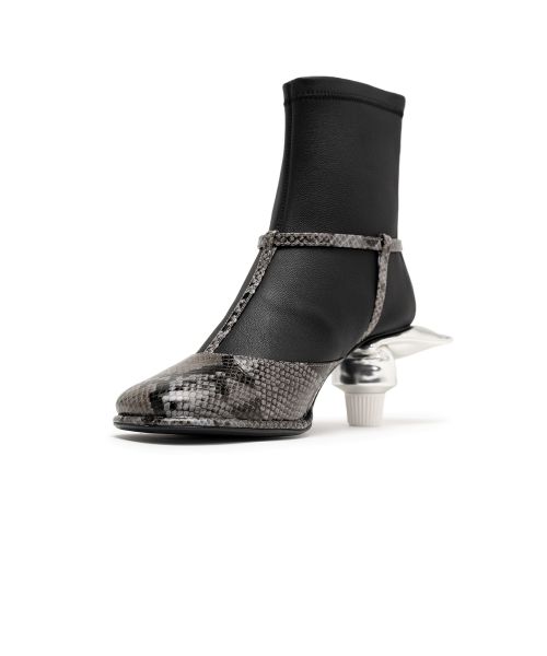 Toothpaste Heel Python Printed Strap Boots
