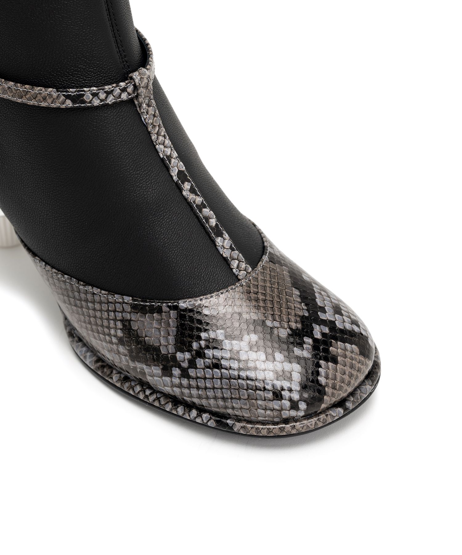 Toothpaste Heel Python Printed Strap Boots
