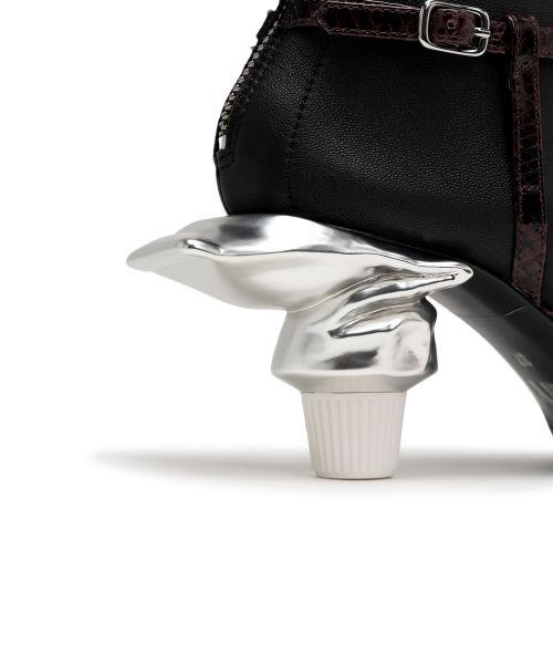 Toothpaste Heel Python Printed Strap Boots