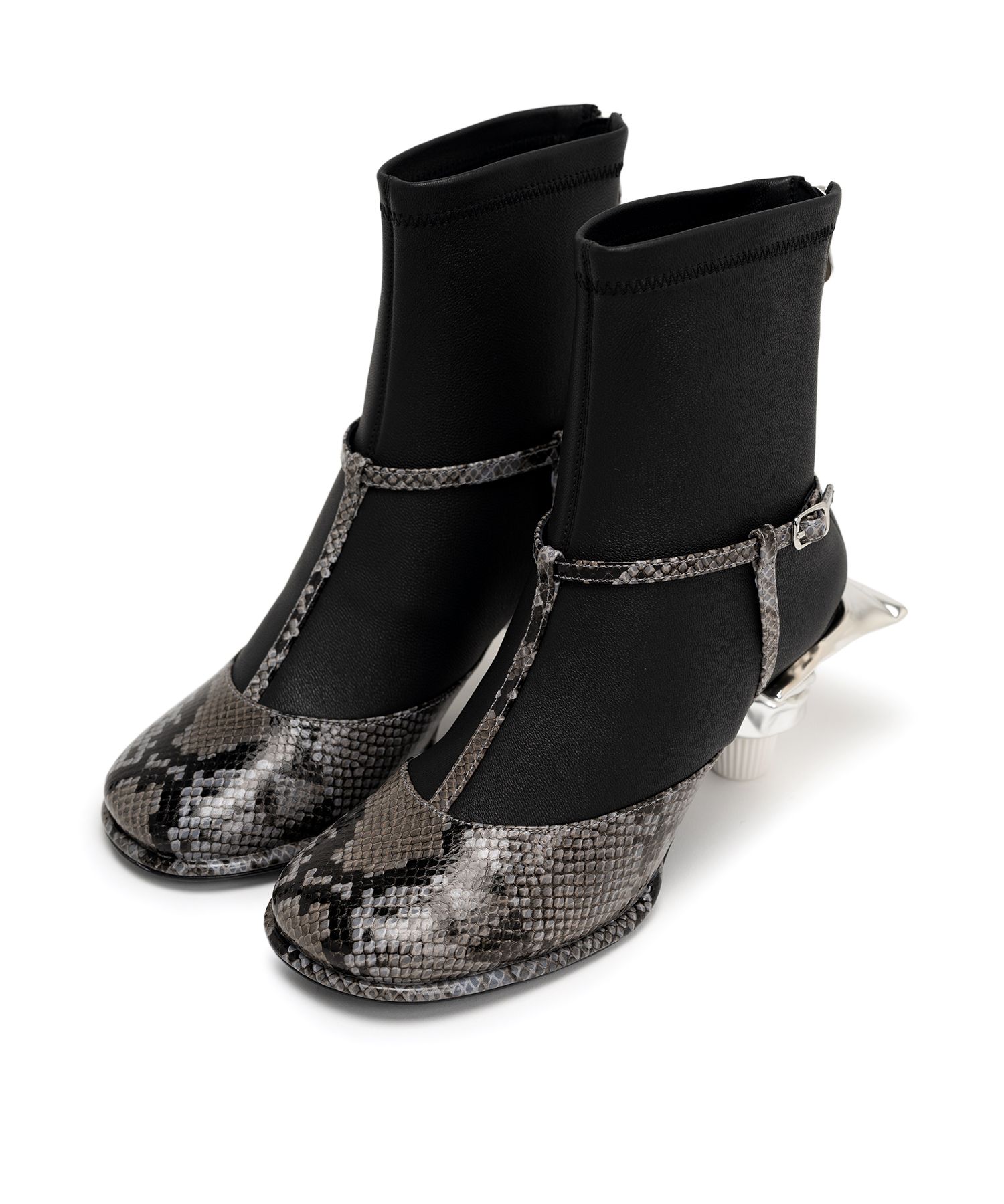 Toothpaste Heel Python Printed Strap Boots