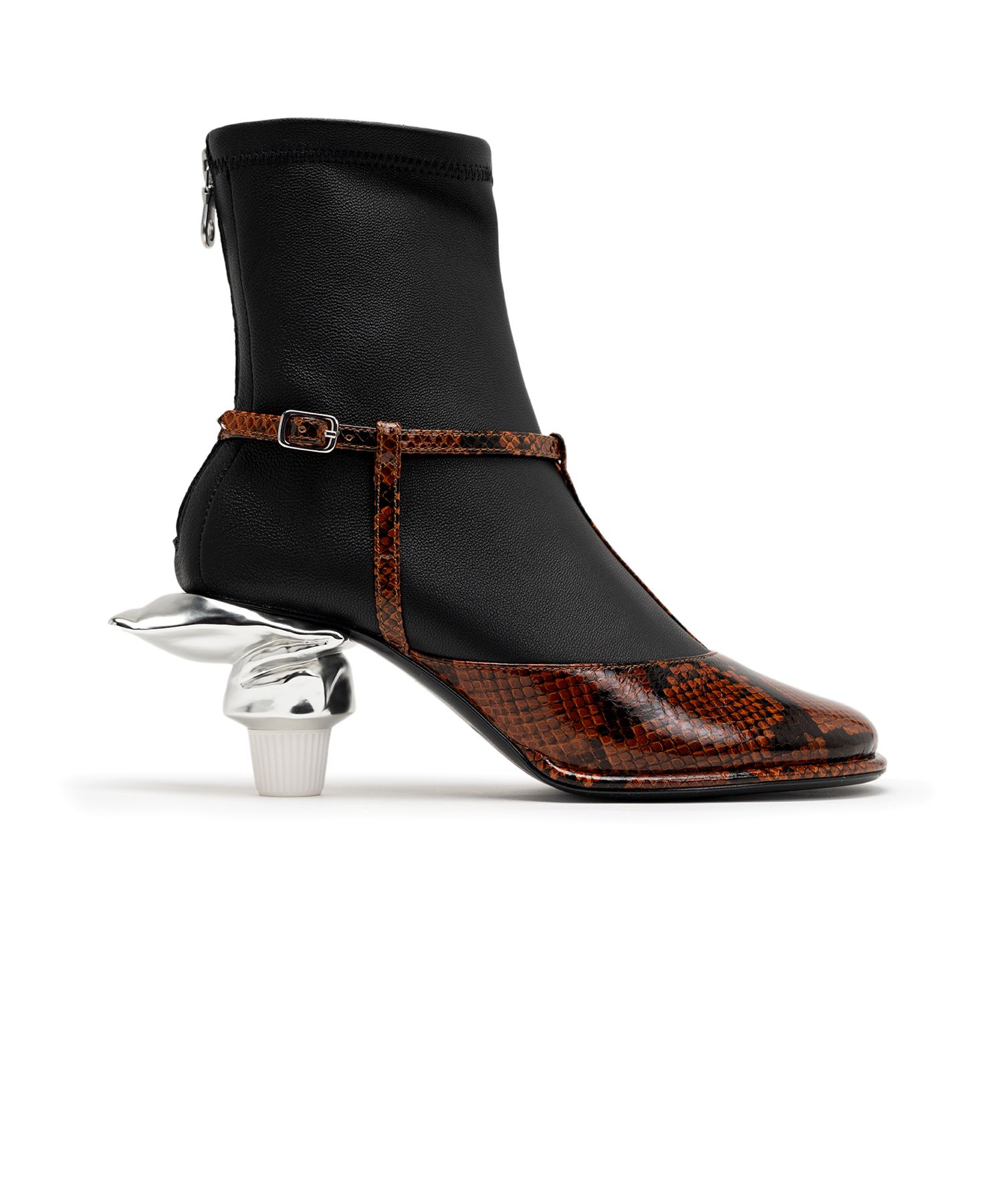 Toothpaste Heel Python Printed Strap Boots