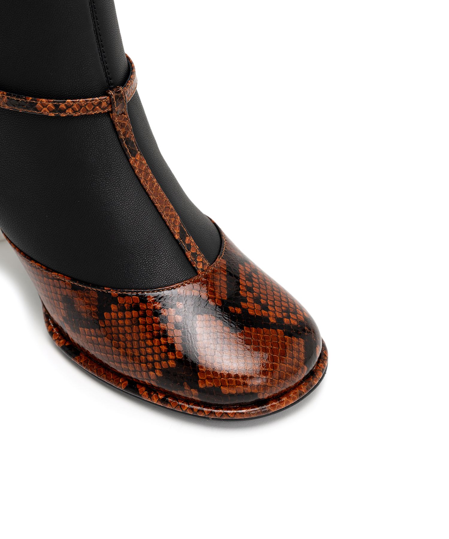 Toothpaste Heel Python Printed Strap Boots