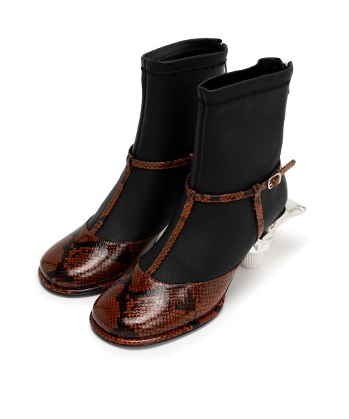 Toothpaste Heel Python Printed Strap Boots