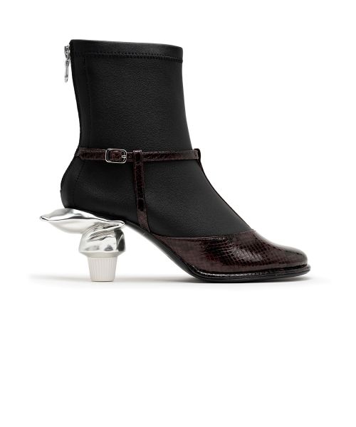 Toothpaste Heel Python Printed Strap Boots