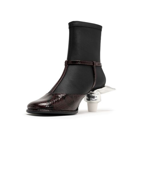 Toothpaste Heel Python Printed Strap Boots