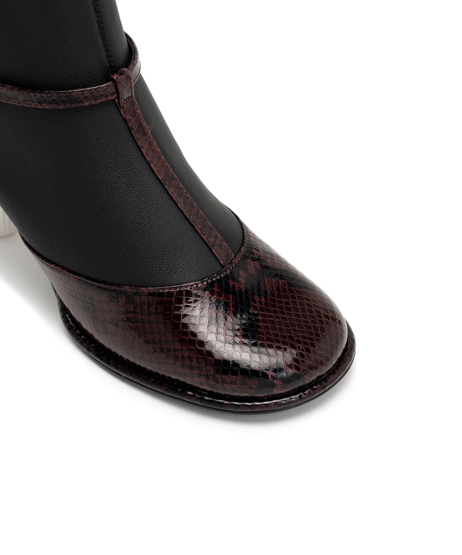 Toothpaste Heel Python Printed Strap Boots