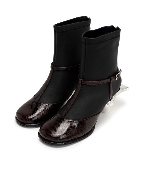 Toothpaste Heel Python Printed Strap Boots