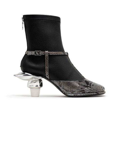 Toothpaste Heel Python Printed Strap Boots