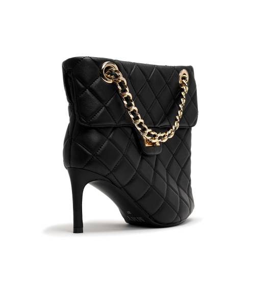 Quilted Bag Detail Pin Heel Short Boots