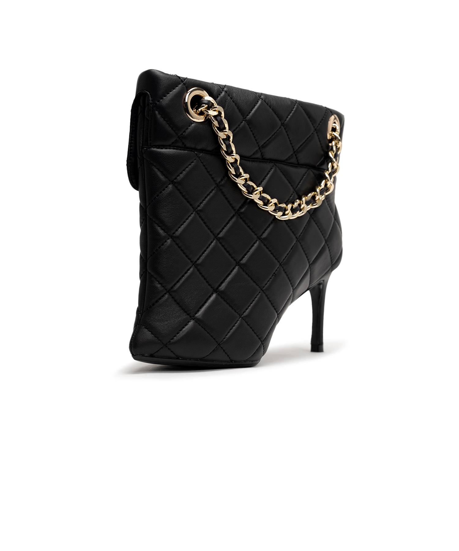 Quilted Bag Detail Pin Heel Short Boots