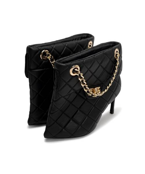 Quilted Bag Detail Pin Heel Short Boots