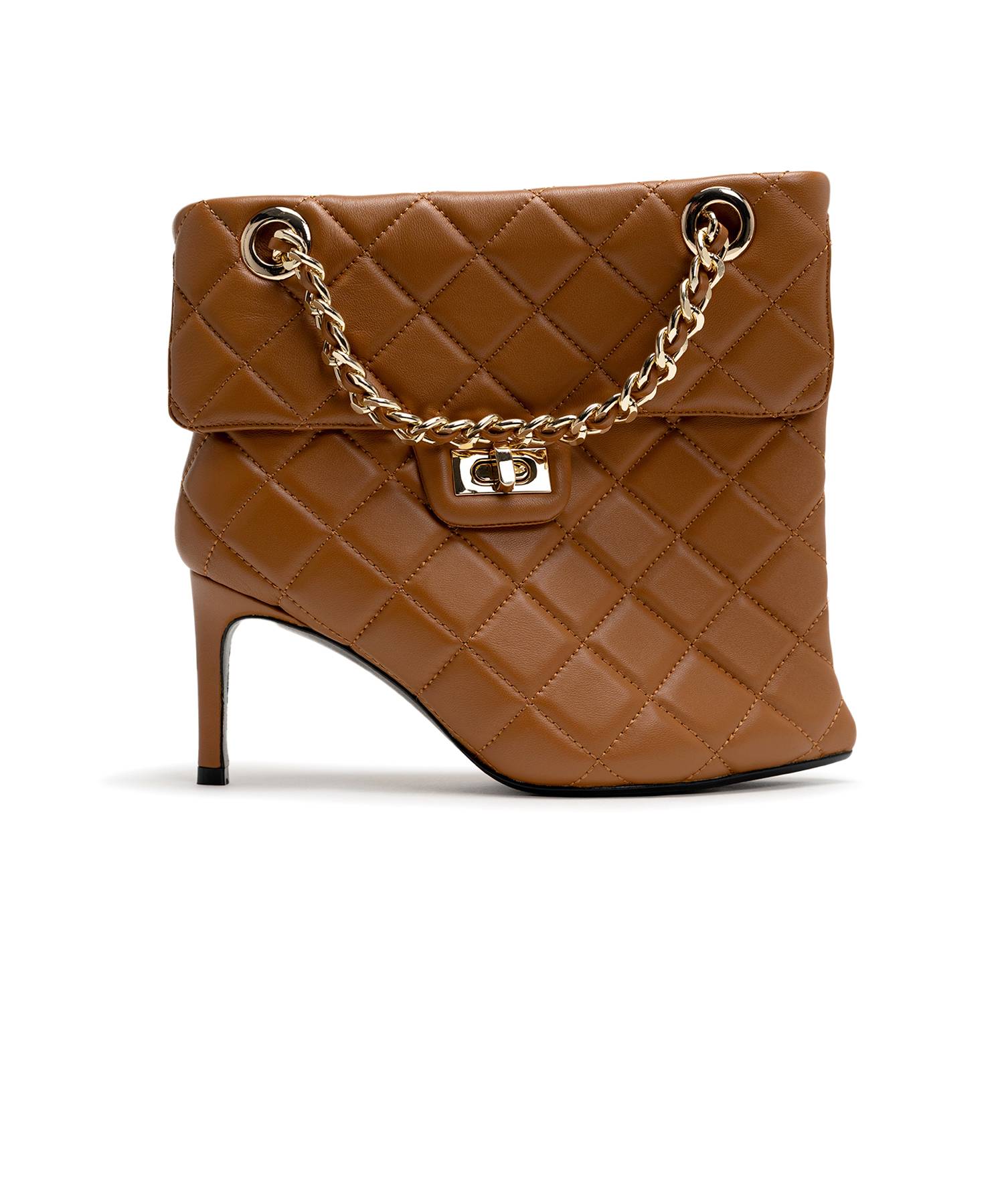 Quilted Bag Detail Pin Heel Short Boots