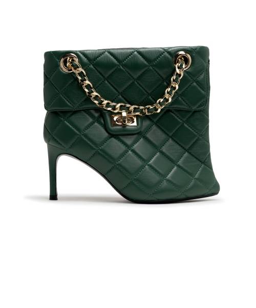 Quilted Bag Detail Pin Heel Short Boots