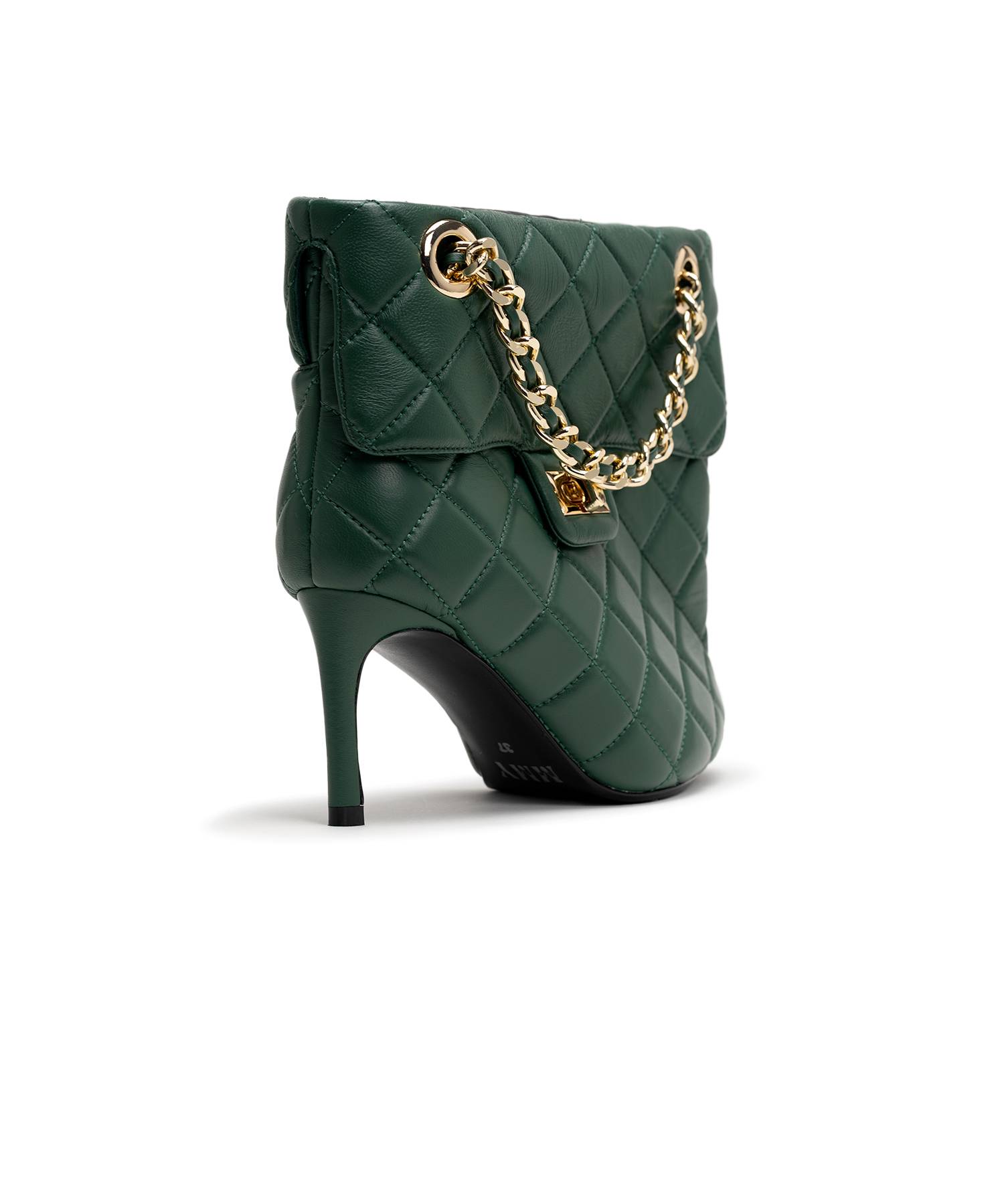 Quilted Bag Detail Pin Heel Short Boots