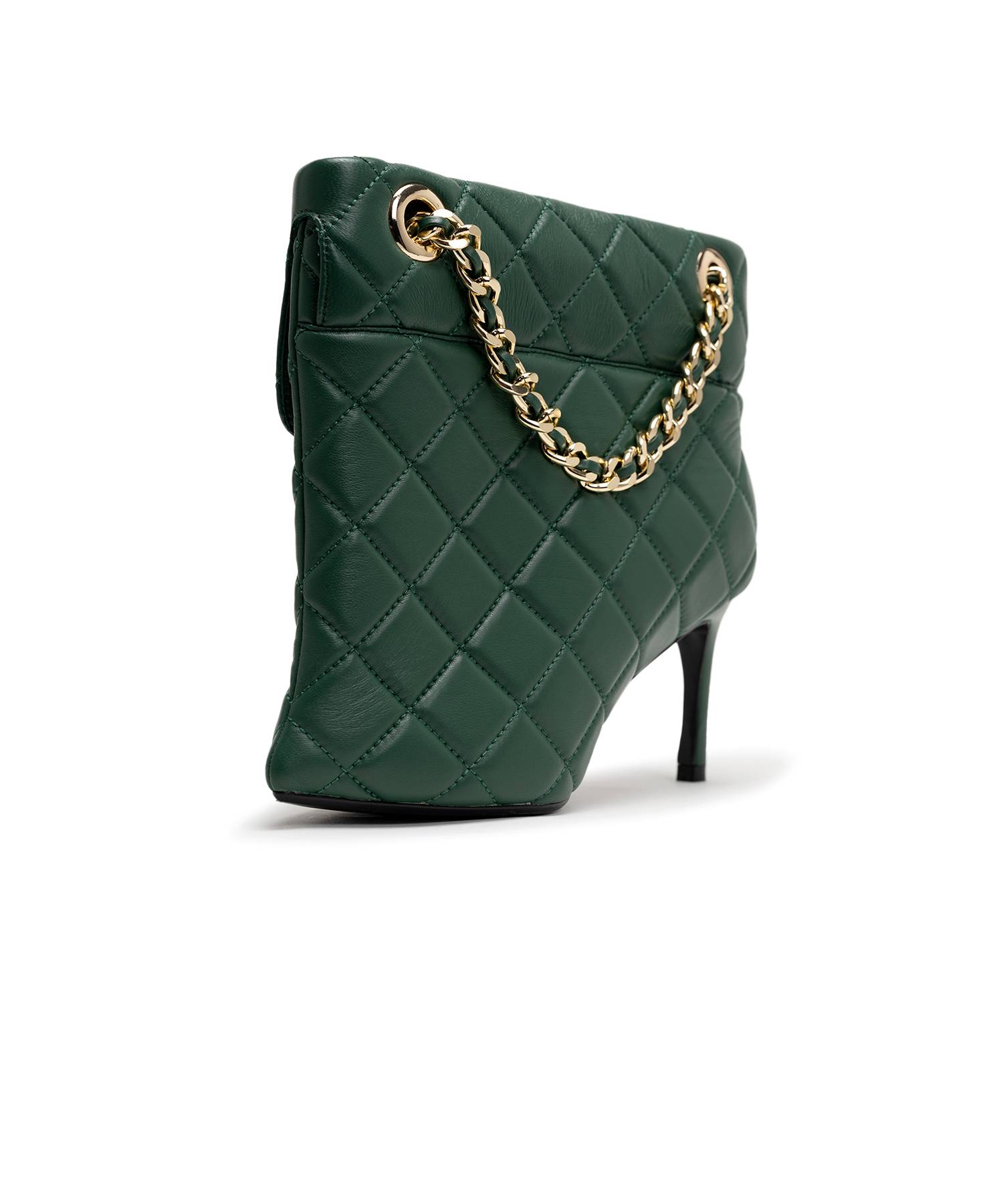 Quilted Bag Detail Pin Heel Short Boots