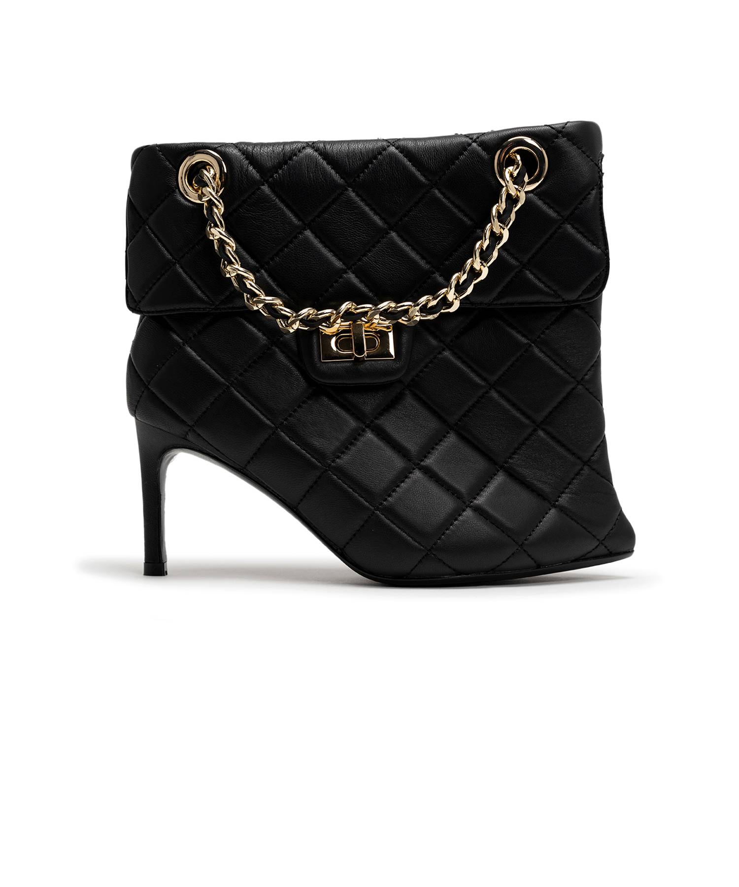 Quilted Bag Detail Pin Heel Short Boots