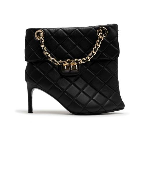 Quilted Bag Detail Pin Heel Short Boots