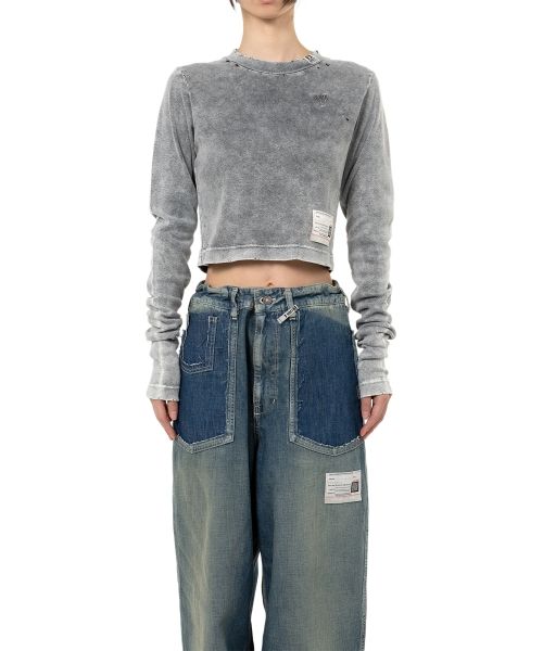 Bleached Cropped Long Sleeve T-shirt