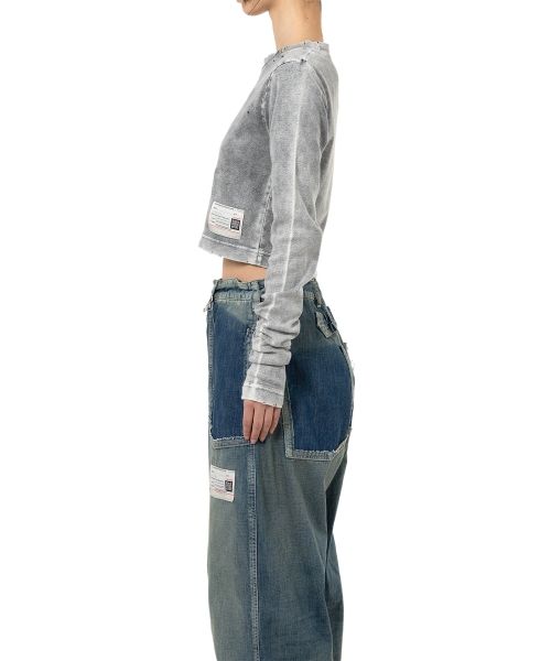 Bleached Cropped Long Sleeve T-shirt