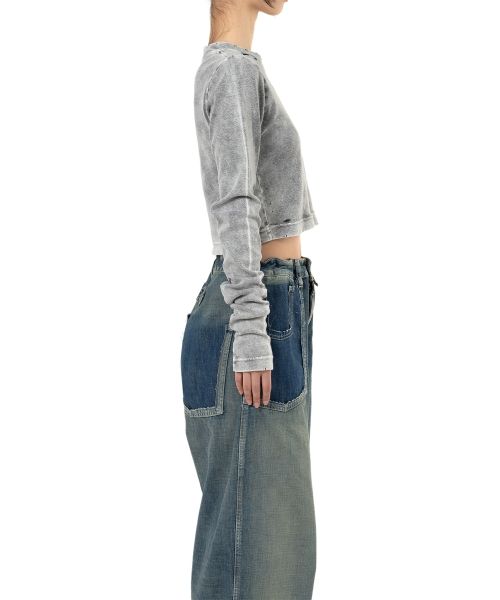 Bleached Cropped Long Sleeve T-shirt