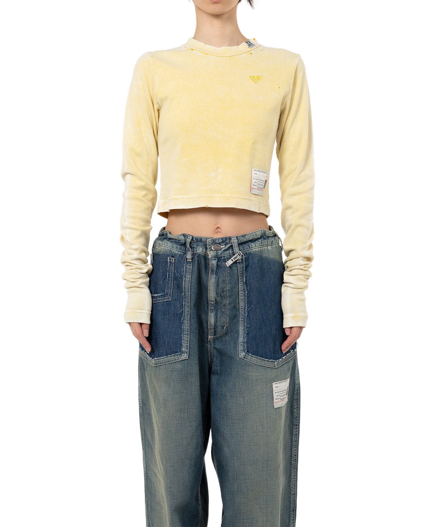 Bleached Cropped Long Sleeve T-shirt