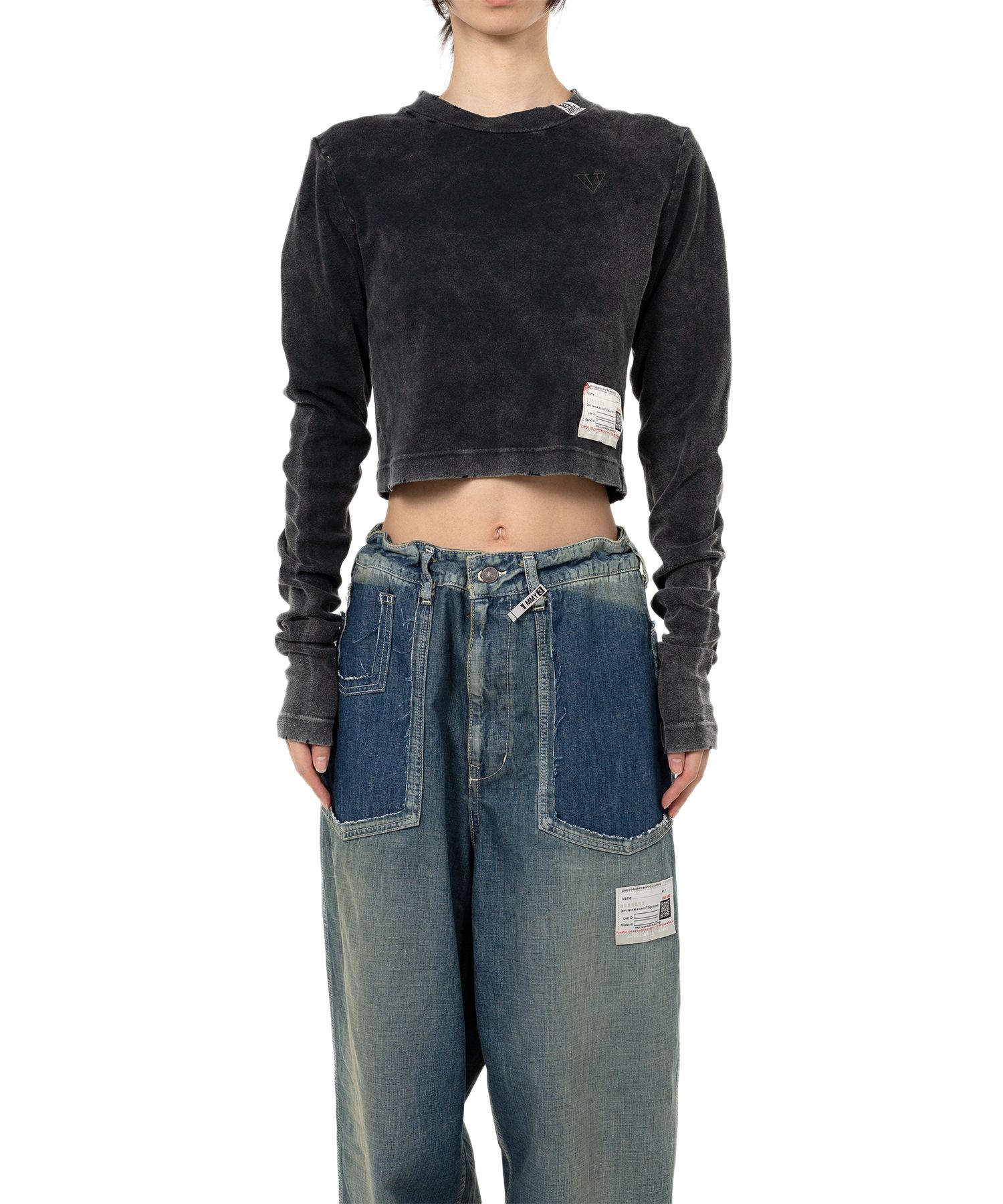 Bleached Cropped Long Sleeve T-shirt