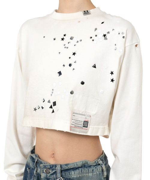 Embellished Cropped Long Sleeve T-shirt