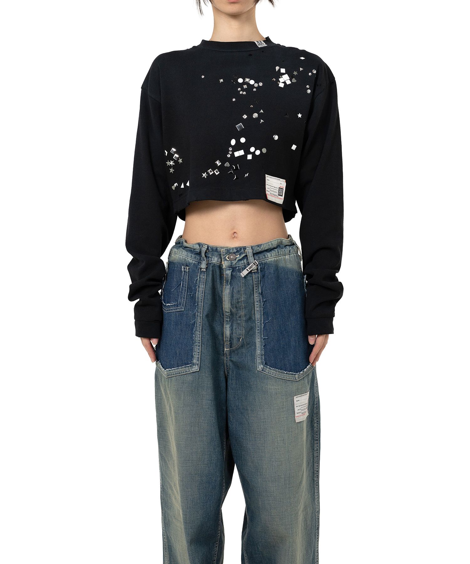 Embellished Cropped Long Sleeve T-shirt