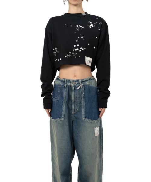 Embellished Cropped Long Sleeve T-shirt