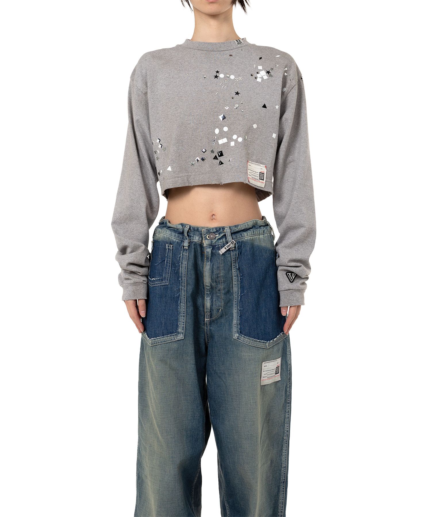 Embellished Cropped Long Sleeve T-shirt