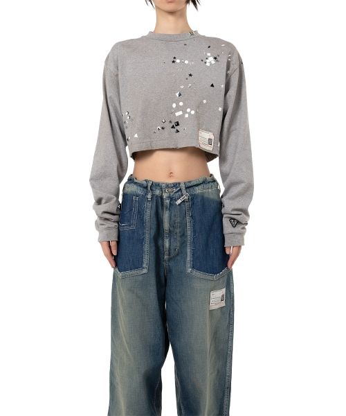 Embellished Cropped Long Sleeve T-shirt
