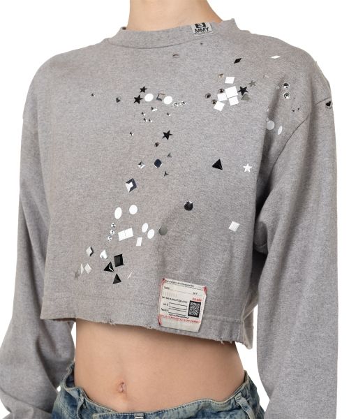 Embellished Cropped Long Sleeve T-shirt