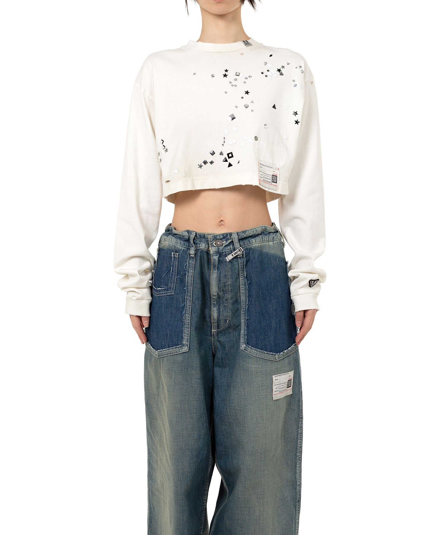 Embellished Cropped Long Sleeve T-shirt