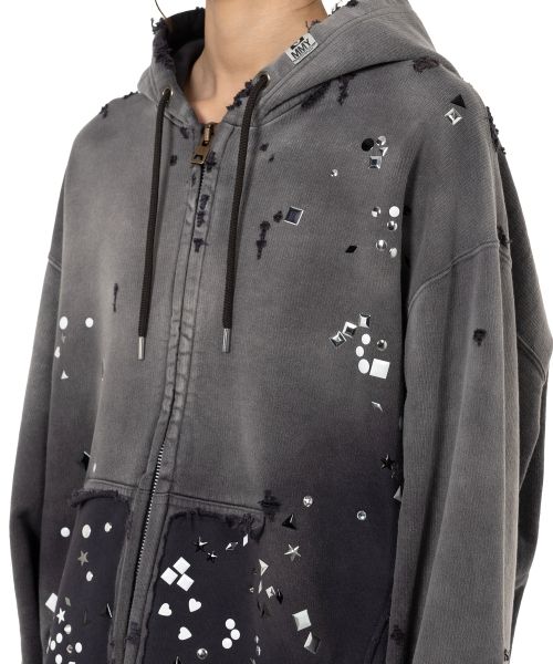 Sun Faded Like Embellished Zip-up Hoodie