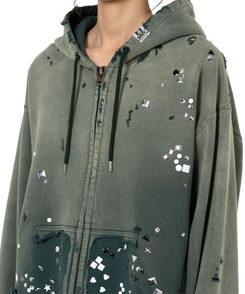 Sun Faded Like Embellished Zip-up Hoodie