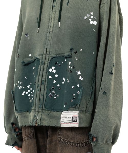 Sun Faded Like Embellished Zip-up Hoodie