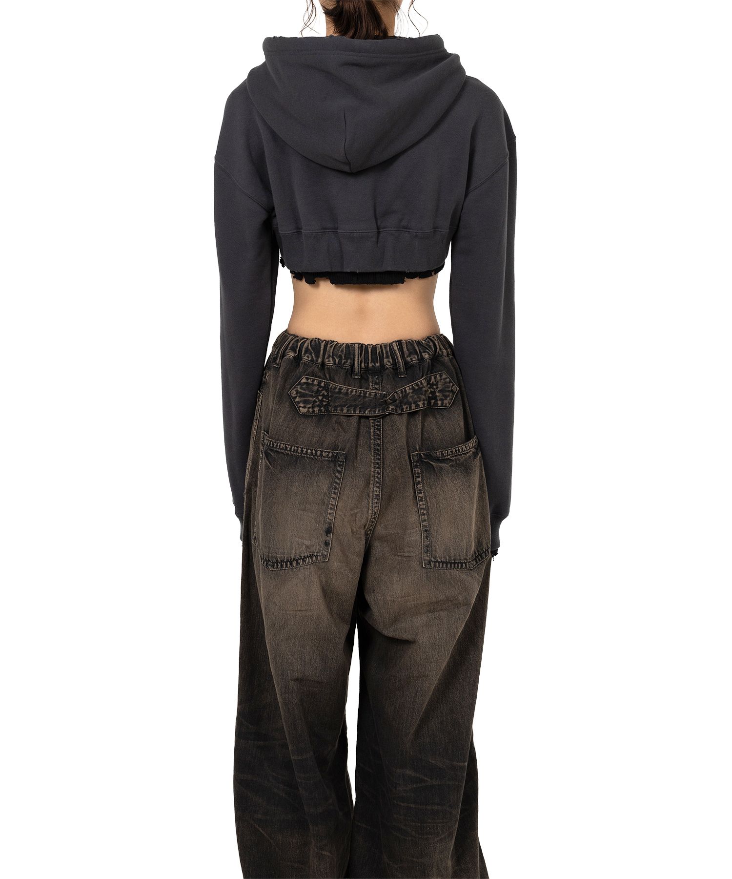 Layered Cropped Zip-up Hoodie