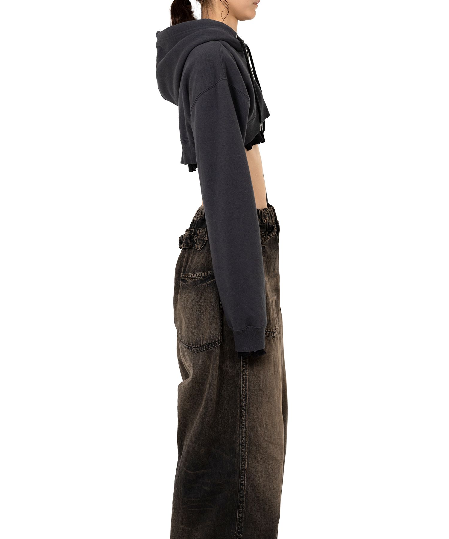 Layered Cropped Zip-up Hoodie