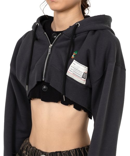 Layered Cropped Zip-up Hoodie