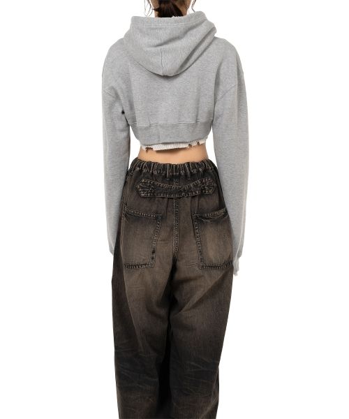 Layered Cropped Zip-up Hoodie