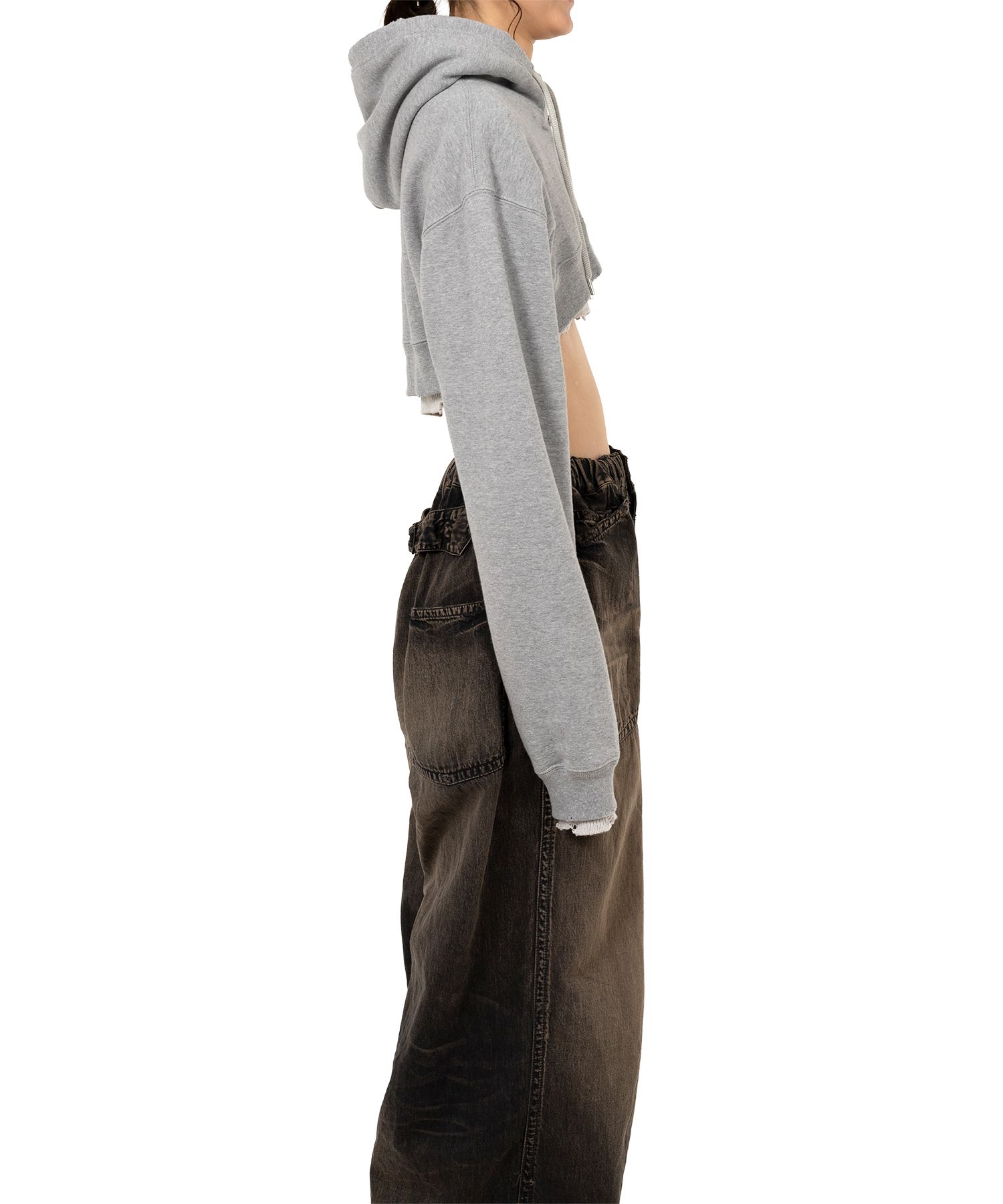 Layered Cropped Zip-up Hoodie