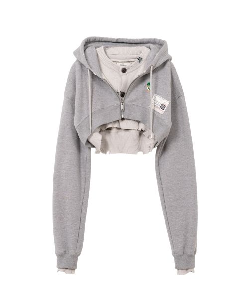 Layered Cropped Zip-up Hoodie