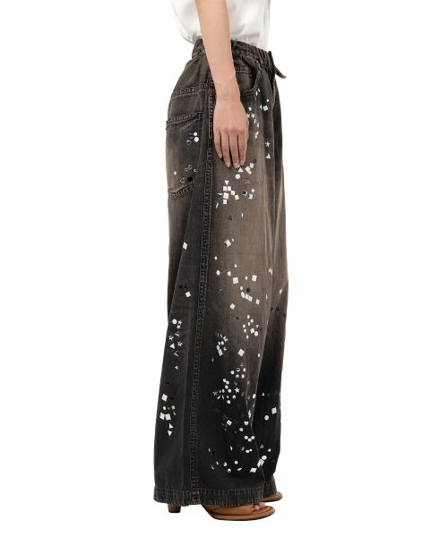 Embellished Denim Wide Pants