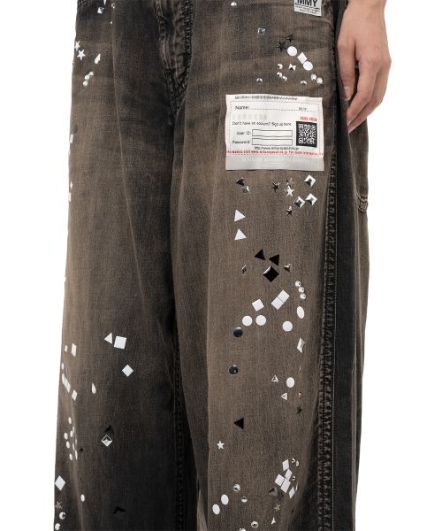 Embellished Denim Wide Pants